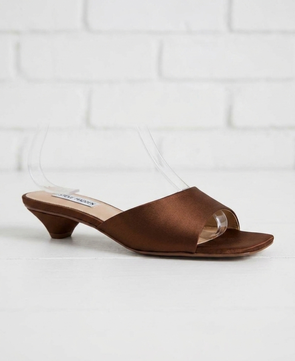 NEW STEVE MADDEN women's joanie kitten heel in brown satin